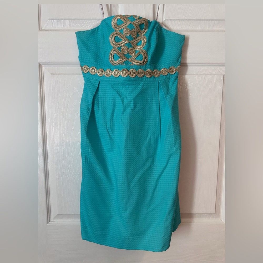 Lilly Pulitzer Turquoise and Gold Mini Dress